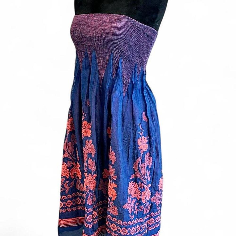Y2K Fairycore Blue Pink Smocked Midi Dress – Boho Strapless Dress one size